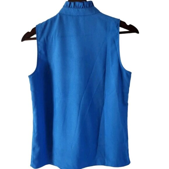 J Crew Blue Ruffle Trim Crepe Tank Top Blouse Size 0 NEW NWT - Picture 5 of 6